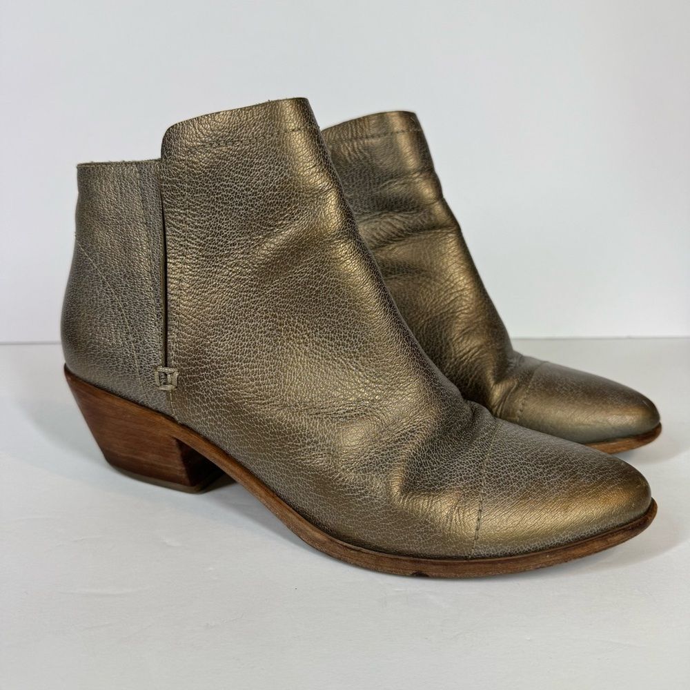 Joie Jodi Metallic Gold Leather Pointed Toe Ankle Bootie Western Boho Size 38